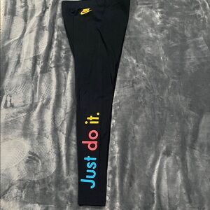 Nike Women Black Leggings with Multicolor 'Just Do It' Print